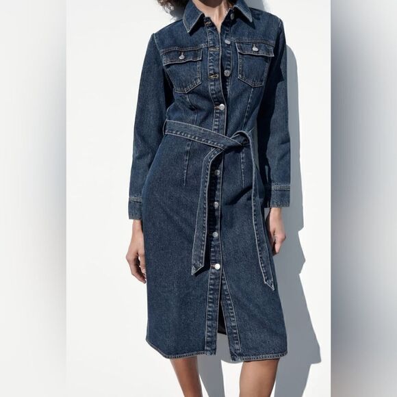 ZARA DENIM MIDI DRESS - Picture 8 of 15